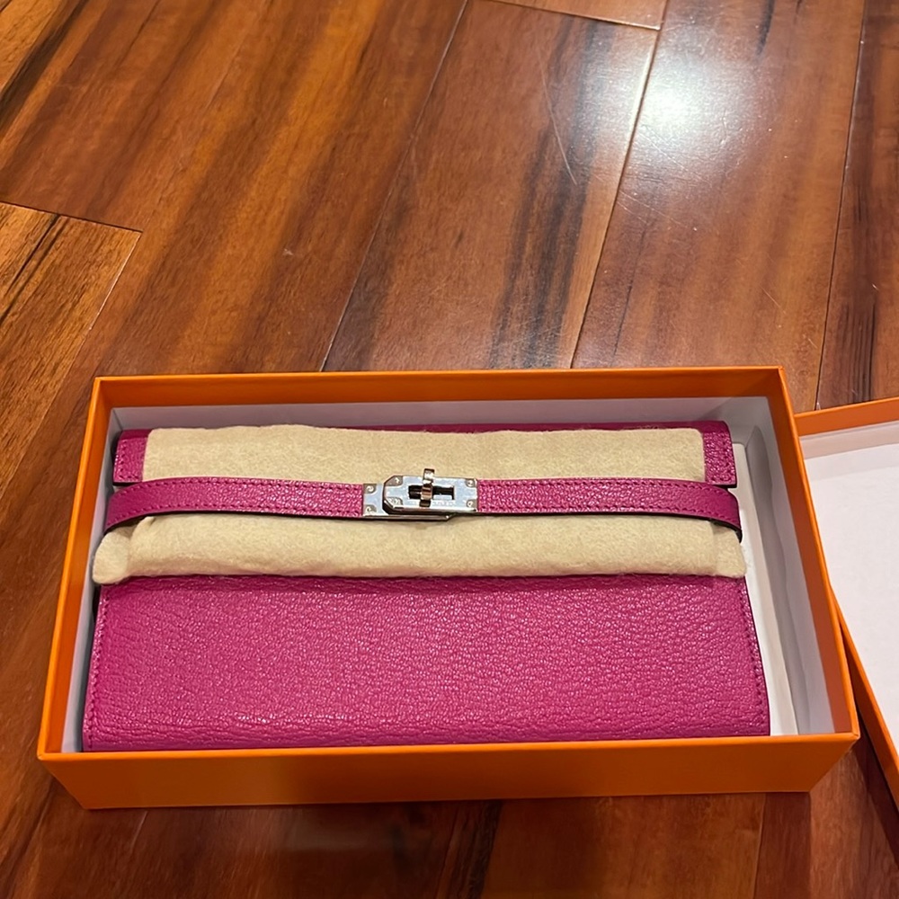 Hermes Fuchsia Wallet with Silver Clasp